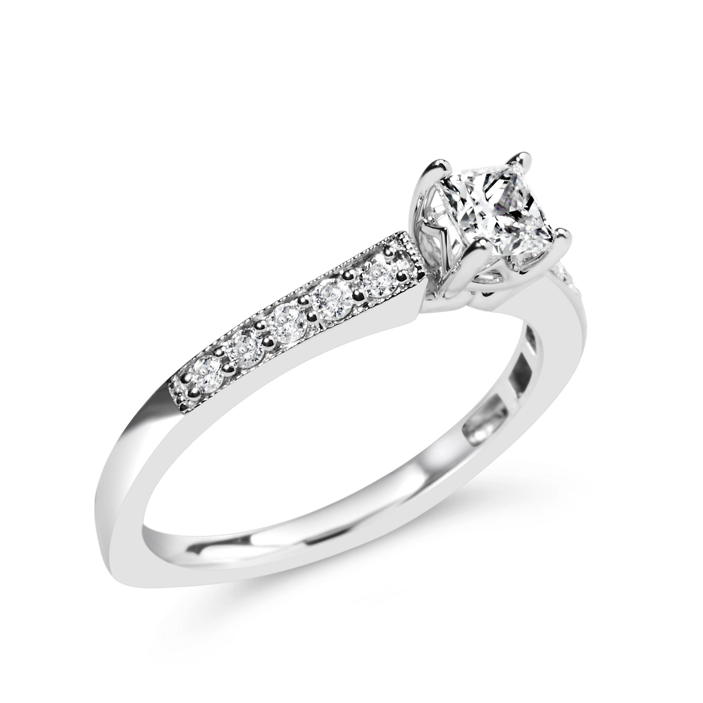 Anillo de Compromiso de Diamante Cortado Princesa en Oro Blanco de 14K - Talla 7