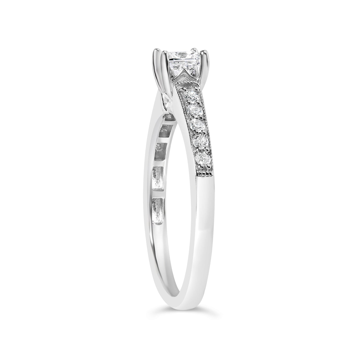 Anillo de Compromiso de Diamante Cortado Princesa en Oro Blanco de 14K - Talla 7
