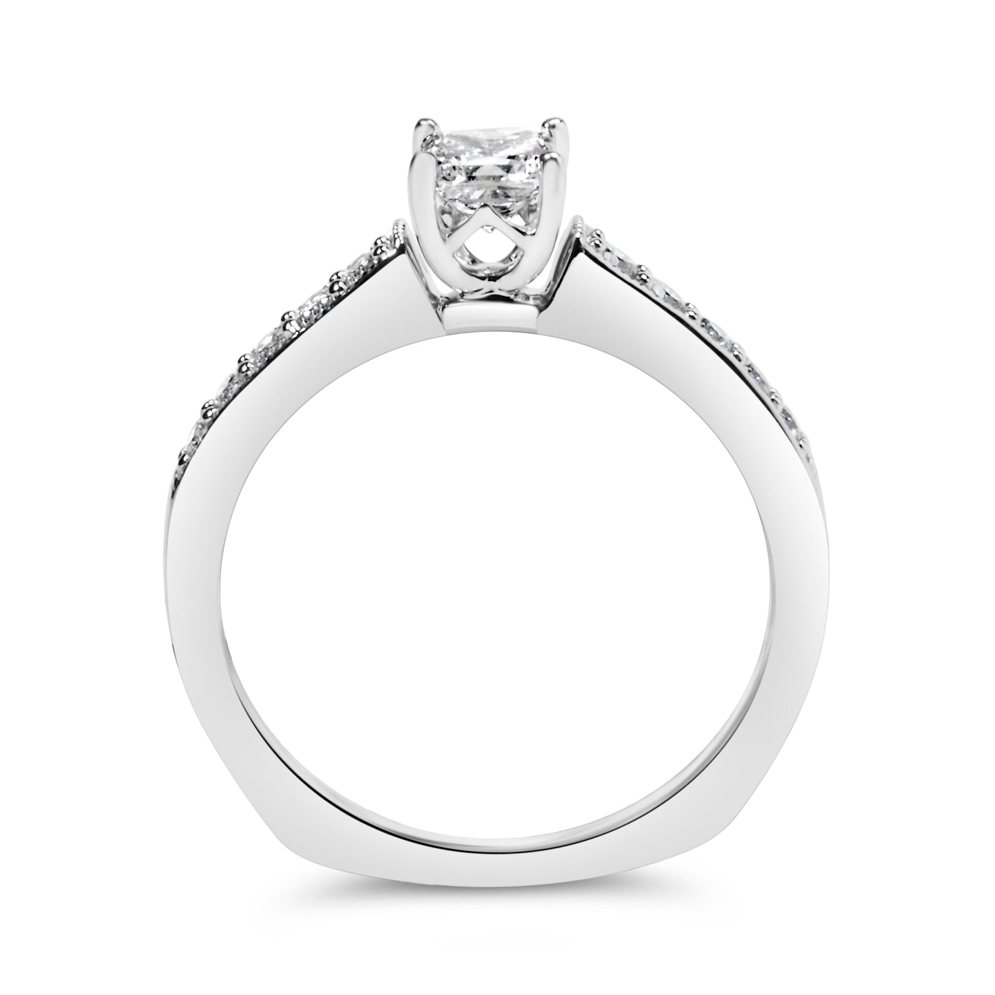 Anillo de Compromiso de Diamante Cortado Princesa en Oro Blanco de 14K - Talla 7
