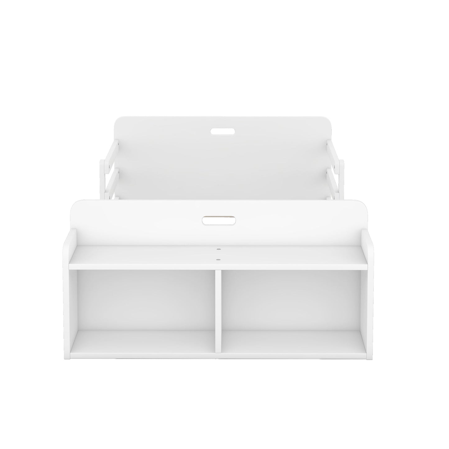 Twin Size Floor Bed with Storage Footboard and Guardrail, White - Korvel