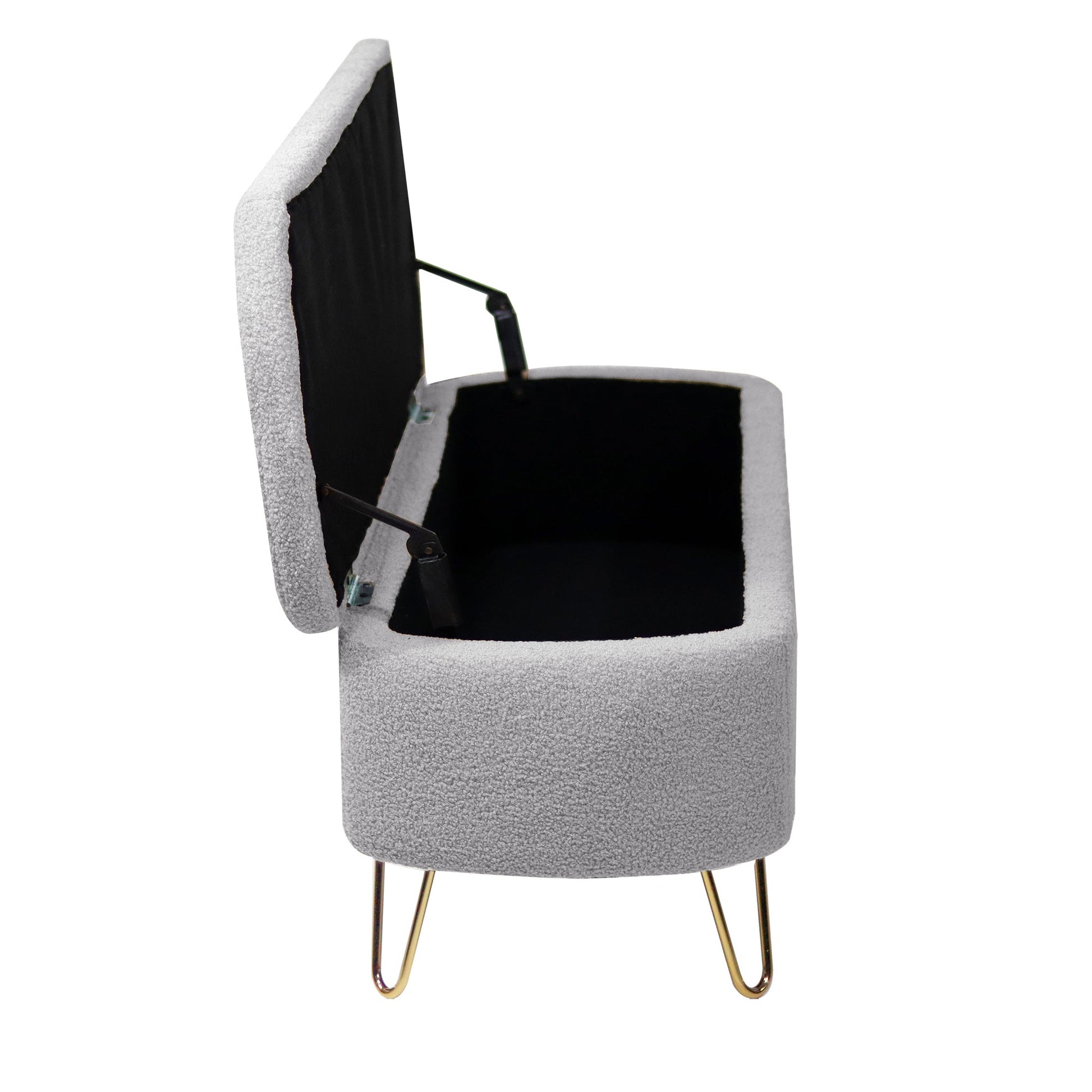 Grey Storage Ottoman Bench for End of Bed Gold Legs Modern Grey Faux Fur Entryway Bench - Korvel