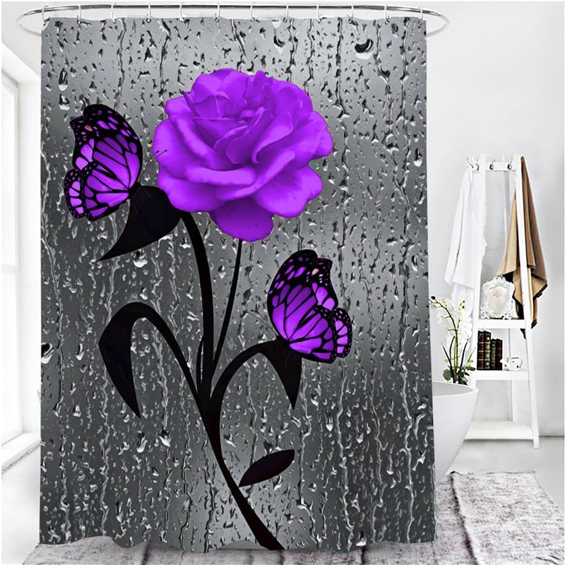 Hot HD Digital Printing Polyester Waterproof Polyester Flower Bathroom Hotel Shower Curtain - Korvel