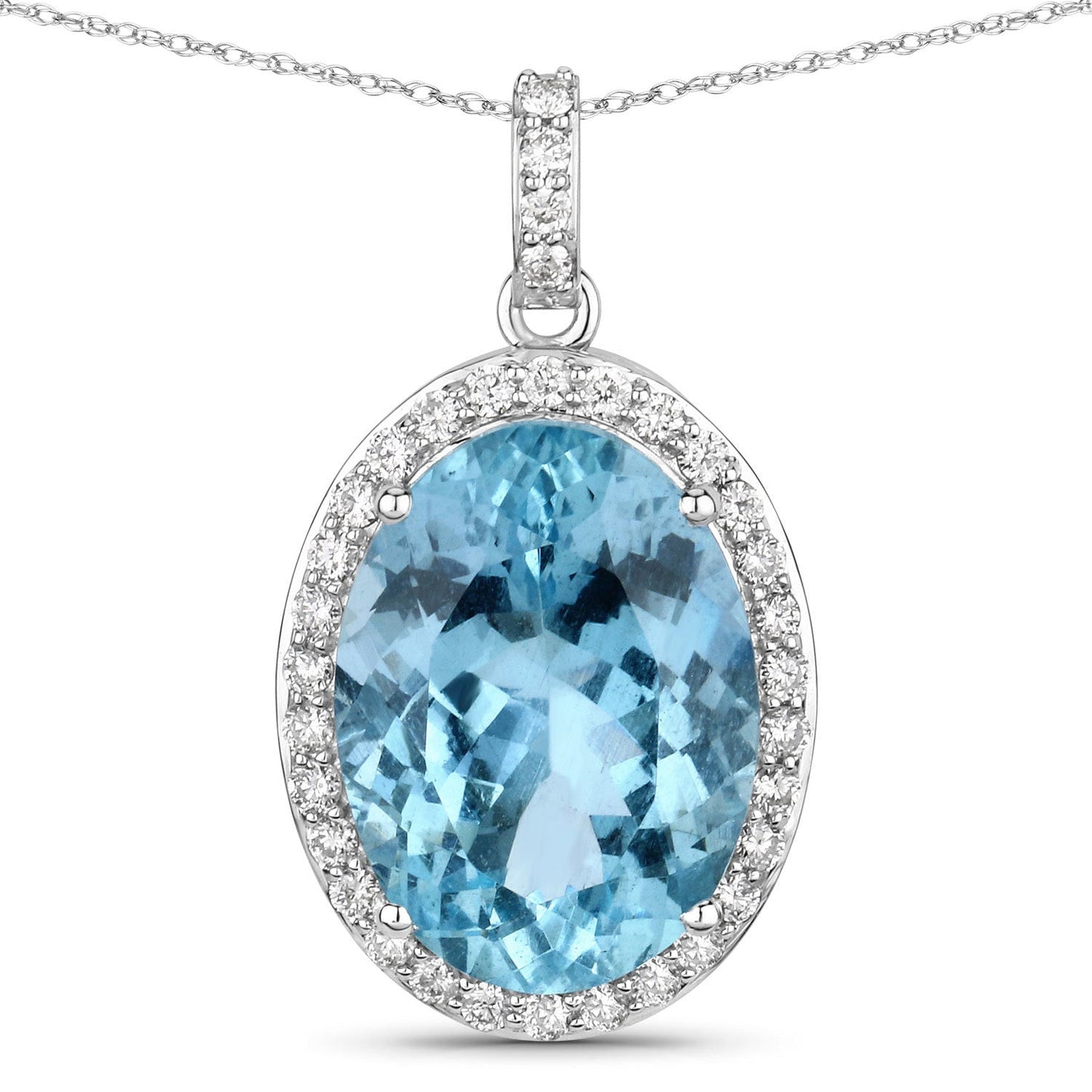 9.59 Carat Genuine Aquamarine and Diamond Pendant in 14K White Gold