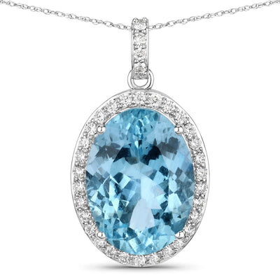 Pendentif en aigue-marine et diamant de 9,59 carats en or blanc 14K