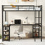 Full metal loft bed with desk and shelf, loft bed with ladder and guardrail, black with retro wood desk - Korvel