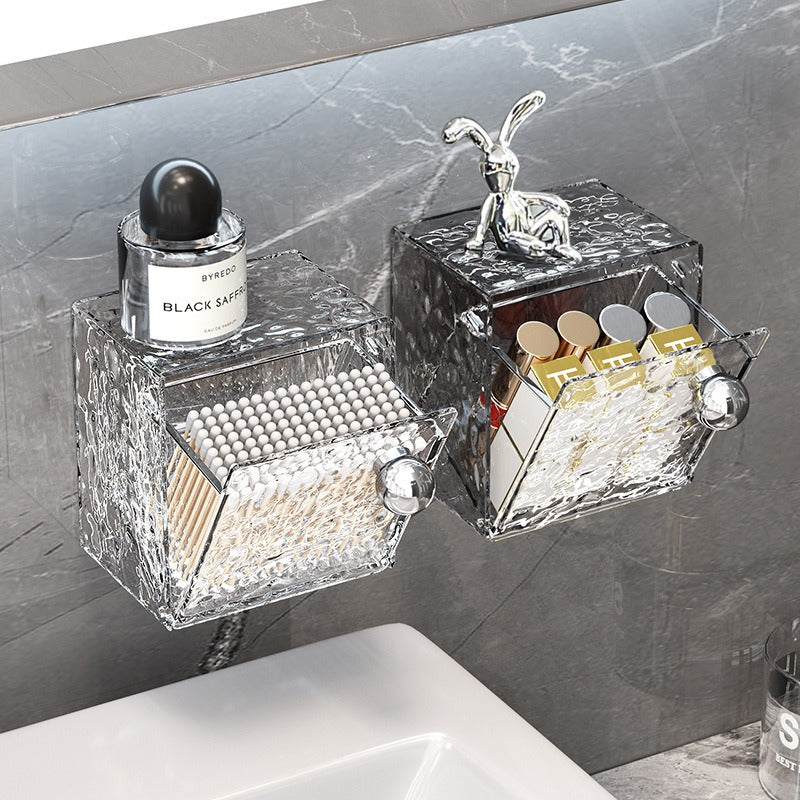 Toilet mirror cabinet storage box makeup cotton remover cotton swab box wall mounted flip cover washbasin bathroom storage rack - Korvel