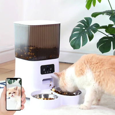 5L Double Bowls Smart Automatic Cat Feeder With Camera Cat Dry Food Video Dispenser Pet Smart Voice Recorder Auto Feeder For Dog - Korvel