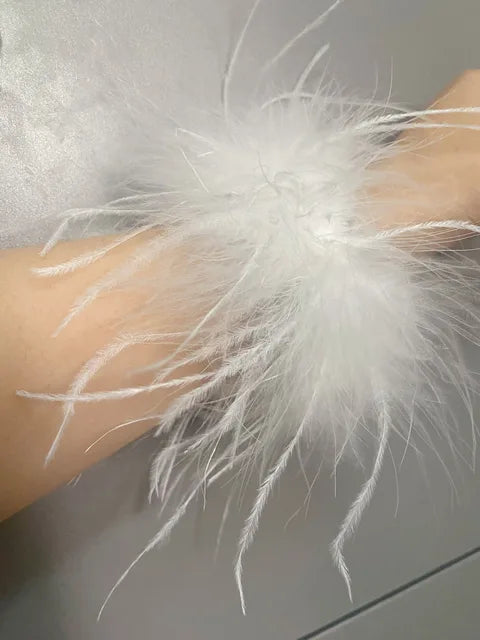 Real Ostrich feather cuff plumes bracelet for women white Cuffs pens Shirt with feathers girls fur cuffs ornament boa plume - Korvel