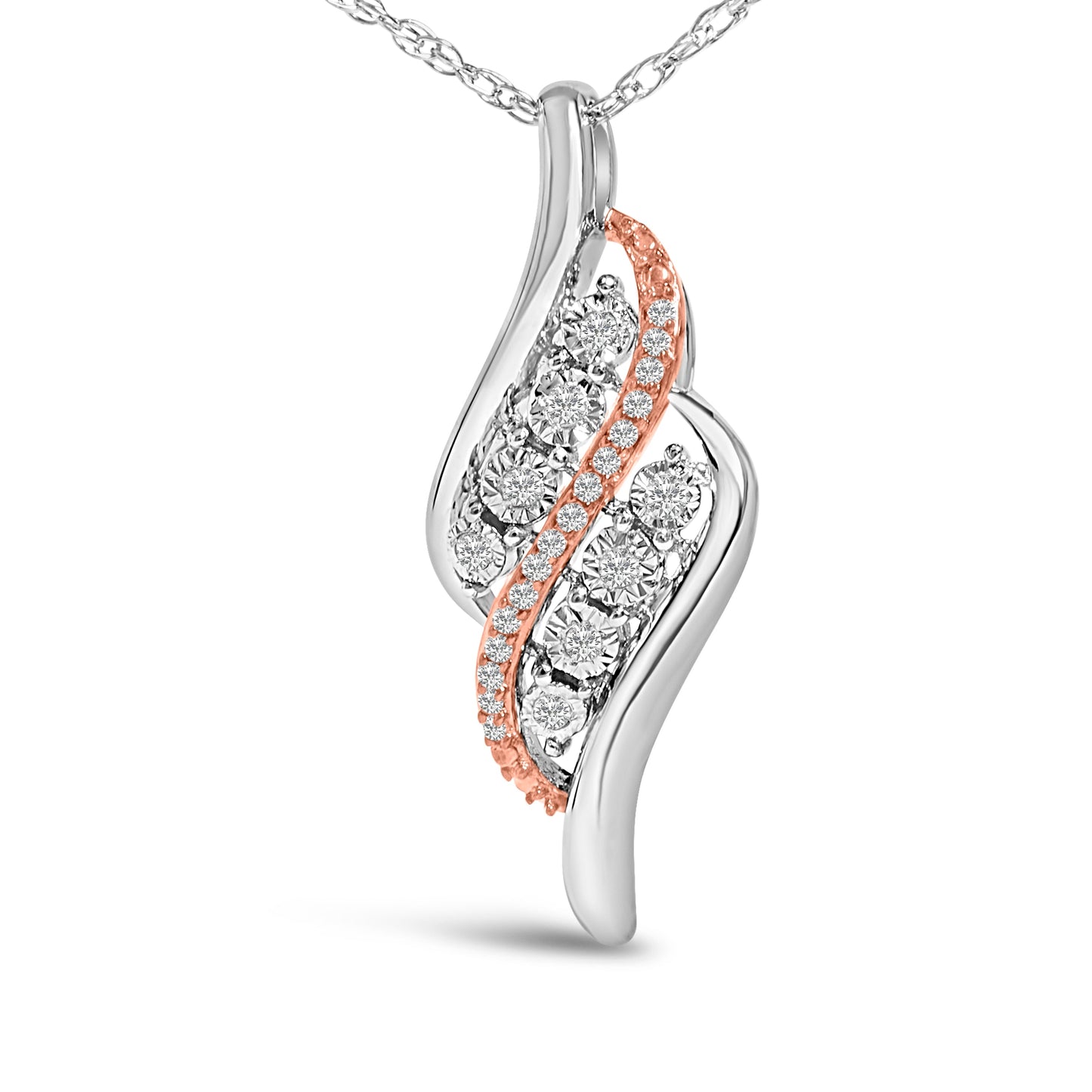 Collar de Pendiente de Diamante en Espiral de Plata Esterlina Baño de Oro Rosa de 14k
