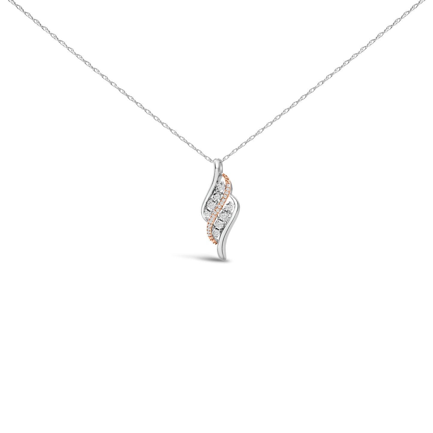 Collar de Pendiente de Diamante en Espiral de Plata Esterlina Baño de Oro Rosa de 14k