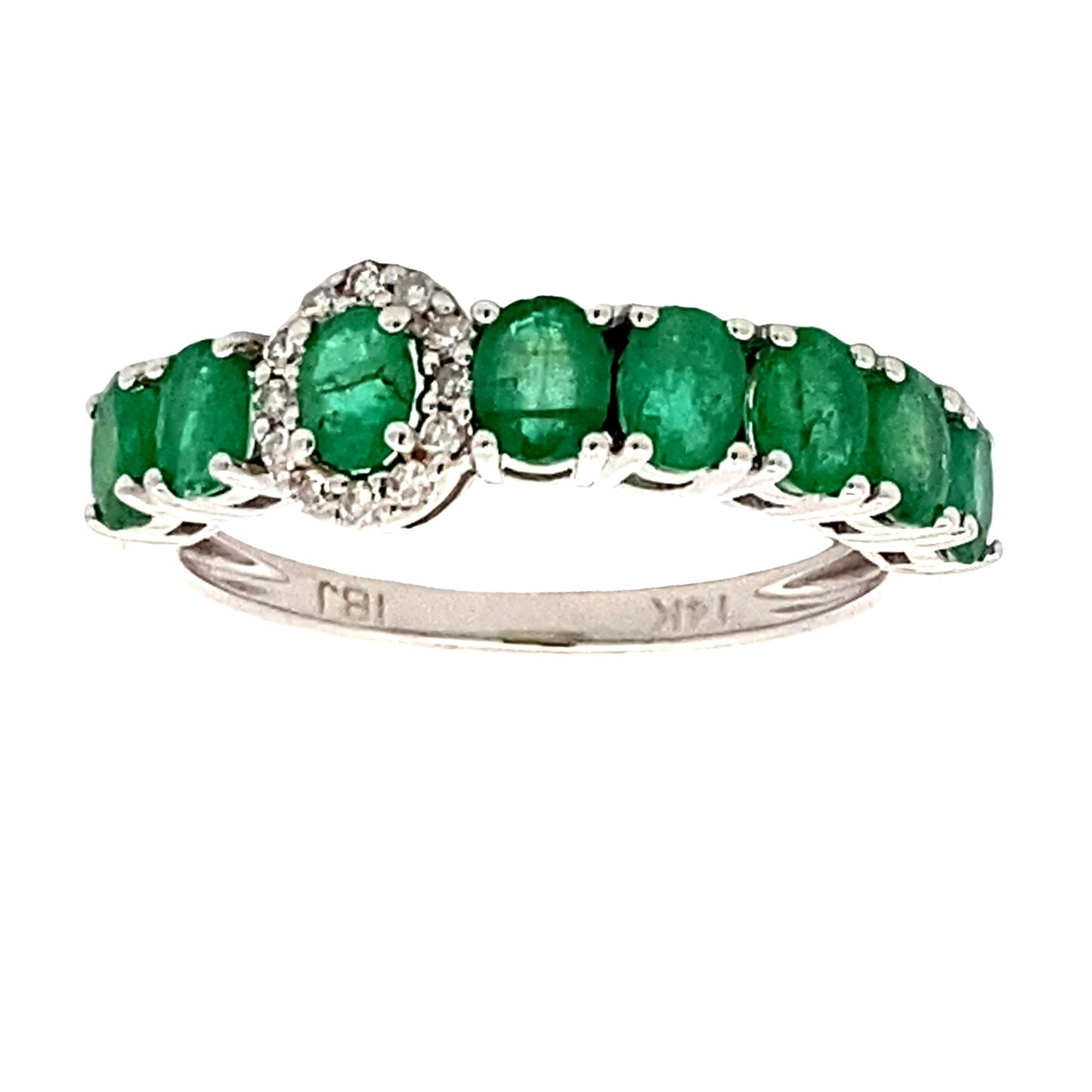 Bague de mode en diamant émeraude en or blanc 14KT