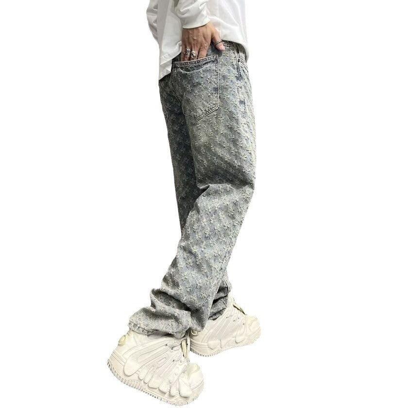 Trendy Jacquard Full Print Jeans for Men