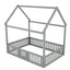 Full Size Wood House Bed with Fence and Door, Gray - Korvel