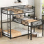 L-shaped Metal Triple Twin Size Bunk Bed, Black - Korvel