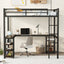 Full metal loft bed with desk and shelf, loft bed with ladder and guardrail, black with retro wood desk - Korvel