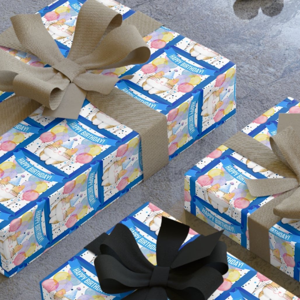 Little Boy Kitty Birthday Wrapping Paper Roll