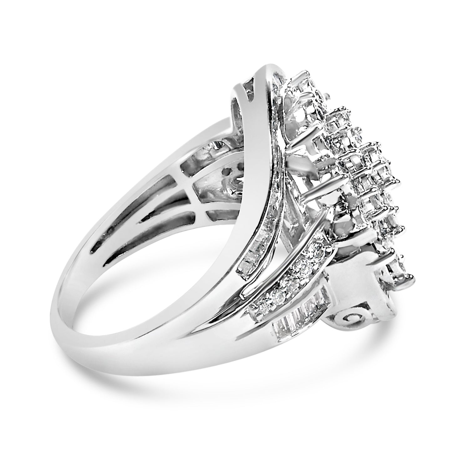 Sterling Silver 1.0 Cttw Diamond Swirl Cluster Ring