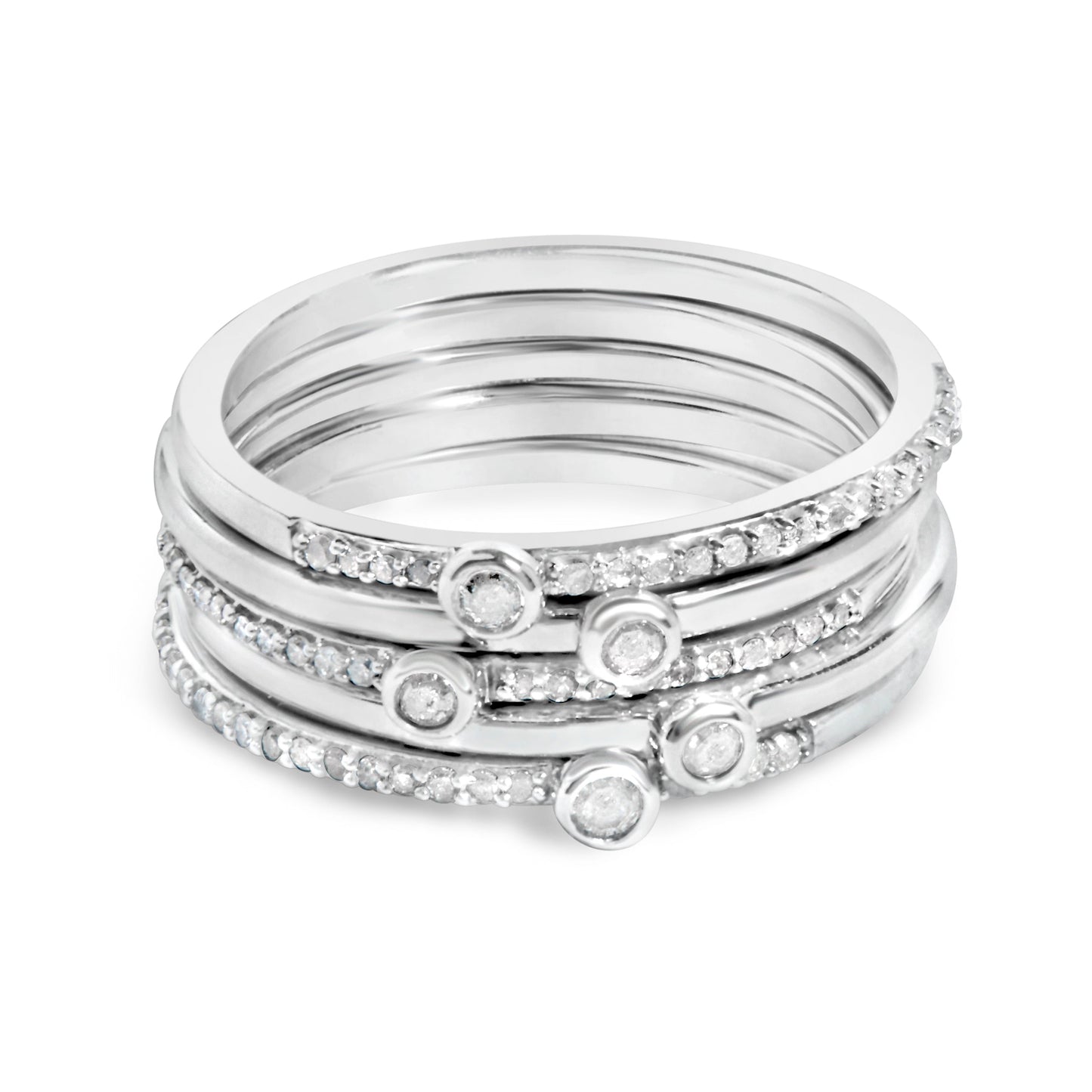 Conjunto de Anillos Apilables de Diamantes en Plata de Ley
