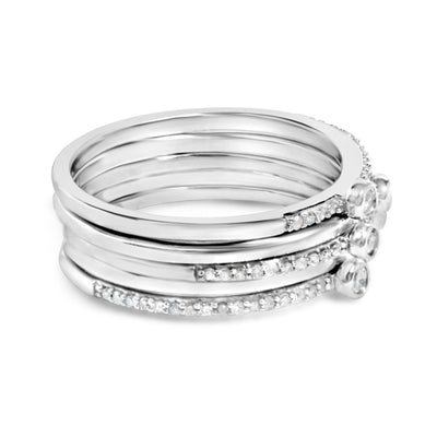 Ensemble de bagues empilables en argent sterling avec diamants en sertissage clos et pavé