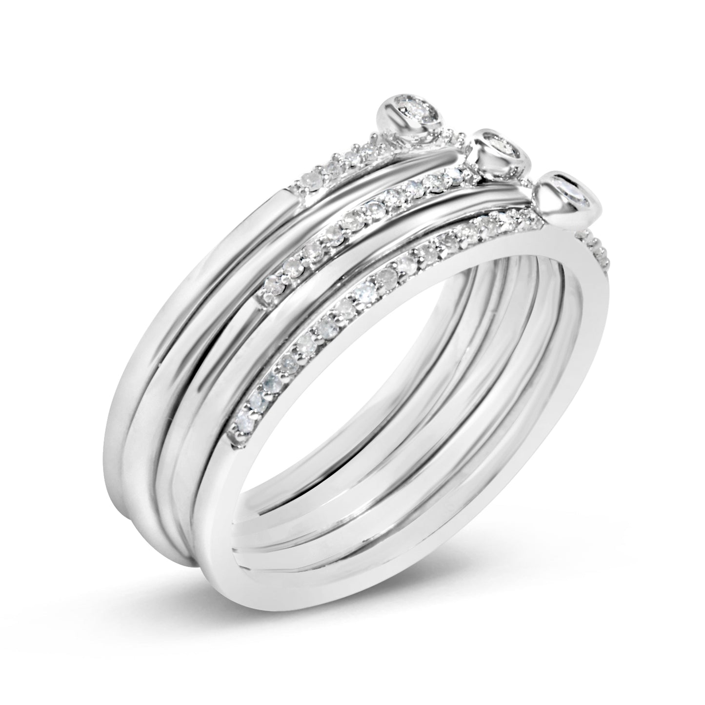 Conjunto de Anillos Apilables de Diamantes en Plata de Ley
