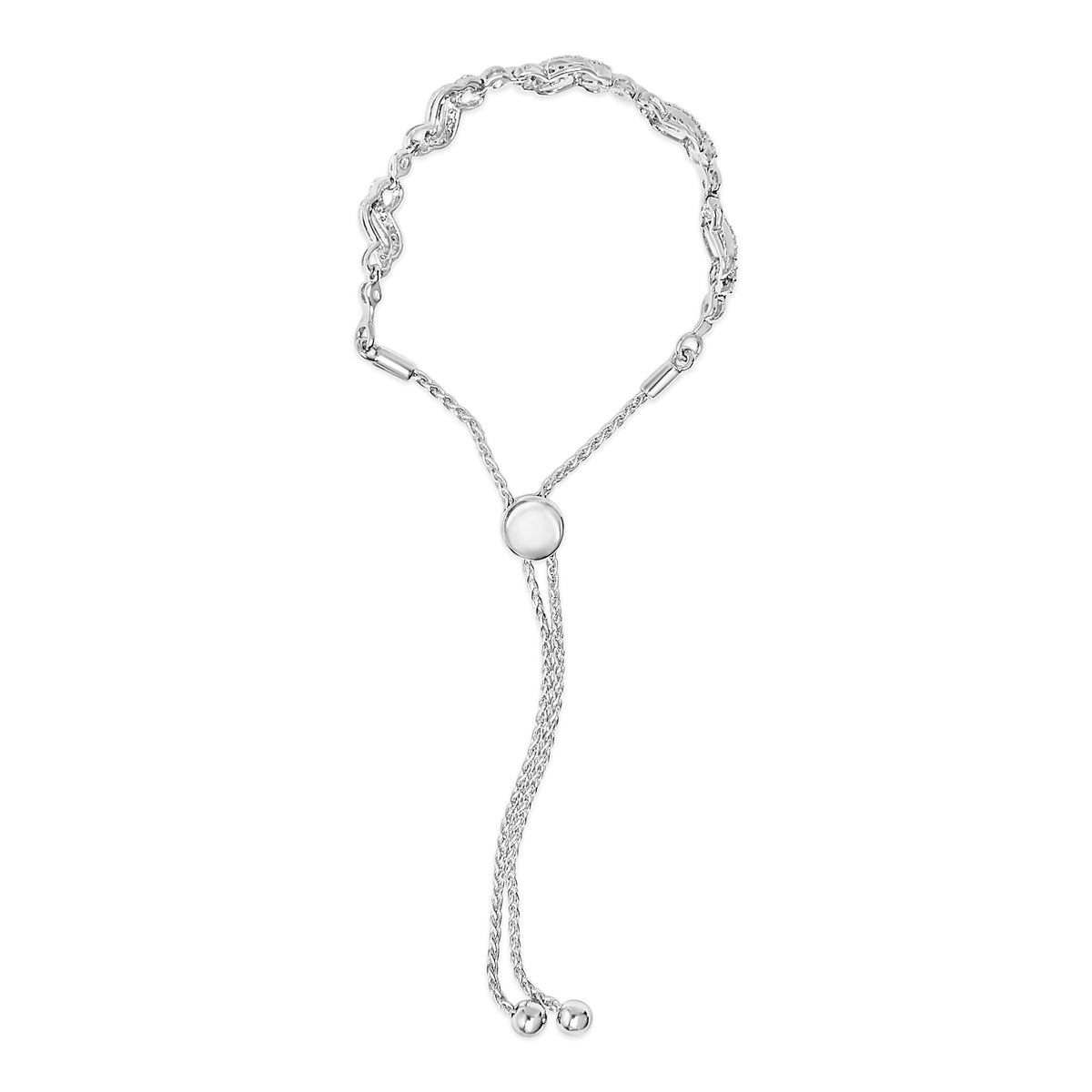 .925 Sterling Silver Diamond Double Wave Bolo Bracelet