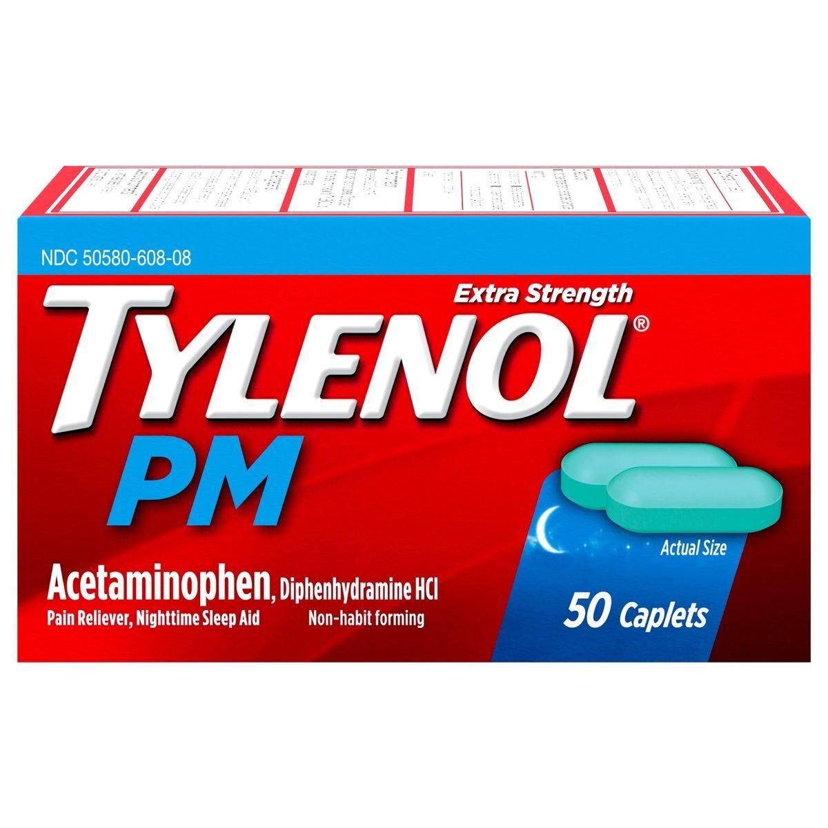 Tylenol PM Extra Strength Soulagement de la douleur nocturne et aide au sommeil en comprimés