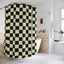 Checked Feline Shower Curtain - Elegant Gold & Black Design