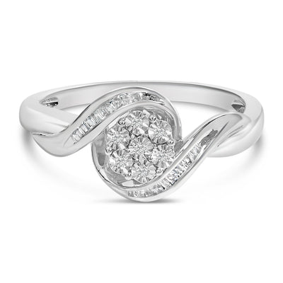 Bague Cluster Bypass en Argent Sterling 1/10 Cttw Diamant