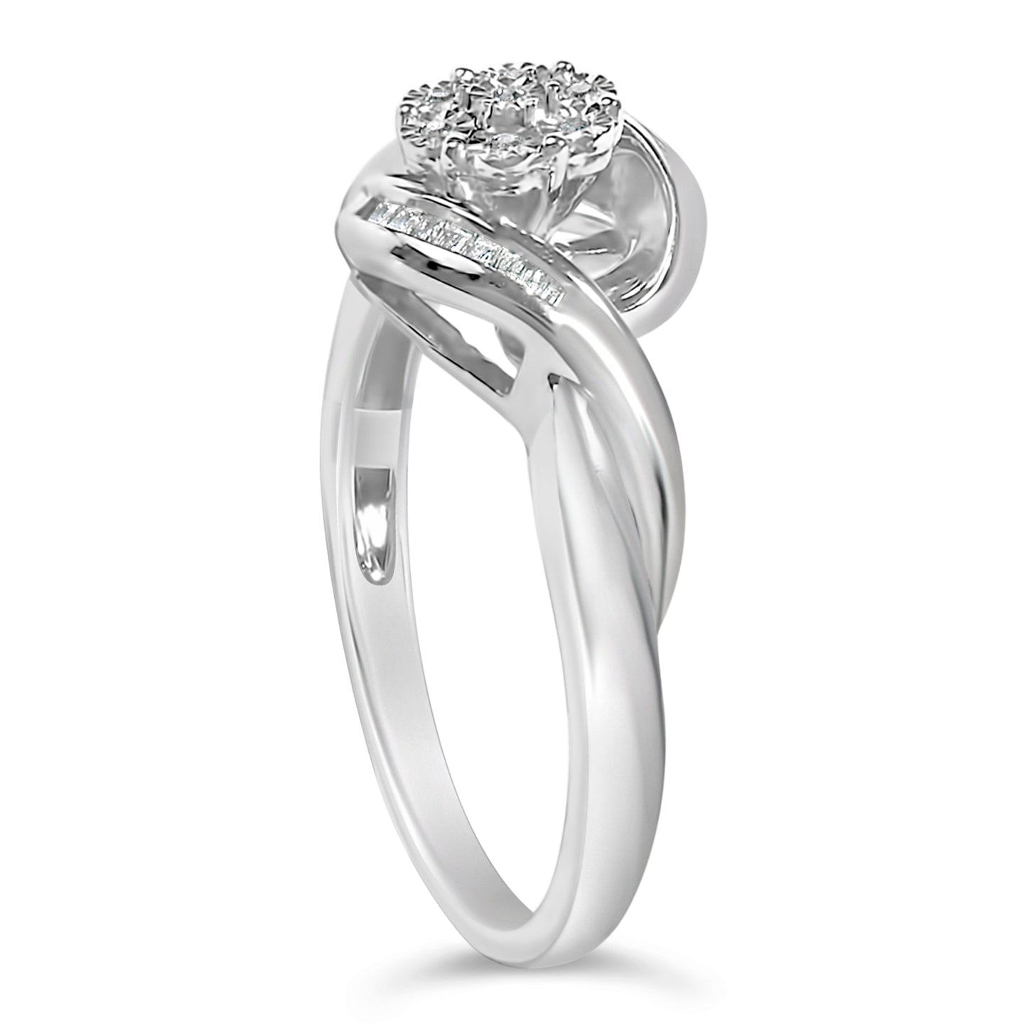 Anillo de Grupo de Diamantes Bypass de Plata Esterlina 1/10 Cttw
