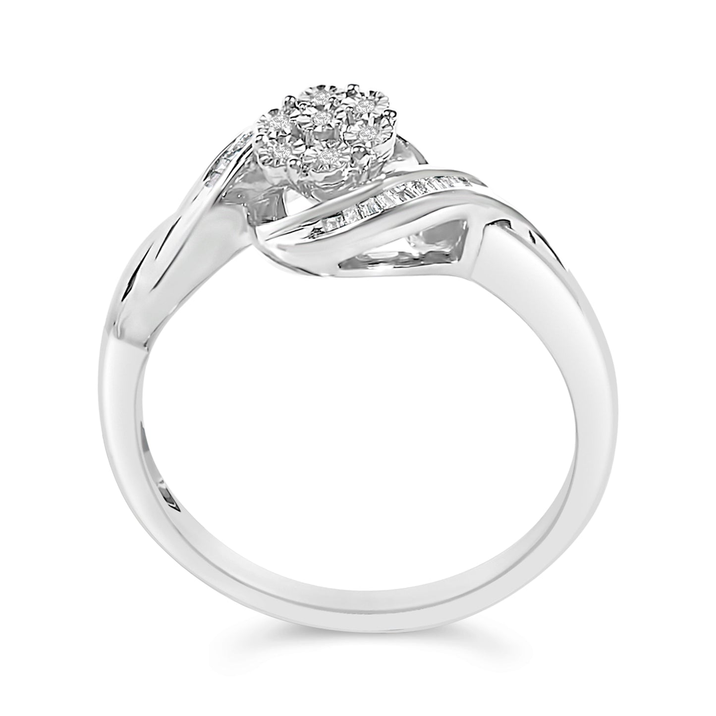Anillo de Grupo de Diamantes Bypass de Plata Esterlina 1/10 Cttw