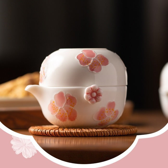 Sakura Kuaike Cup Portable Travel Kung Fu Tea Set One Pot One Cup Ceramic Tea Set Single Tea Maker Female - Korvel