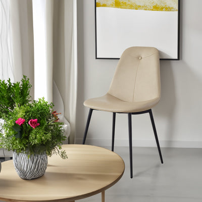 A set of 2 high back dining chairs with PU artificial leather soft cushions and metal legs, decorated with large soft cushions - Korvel