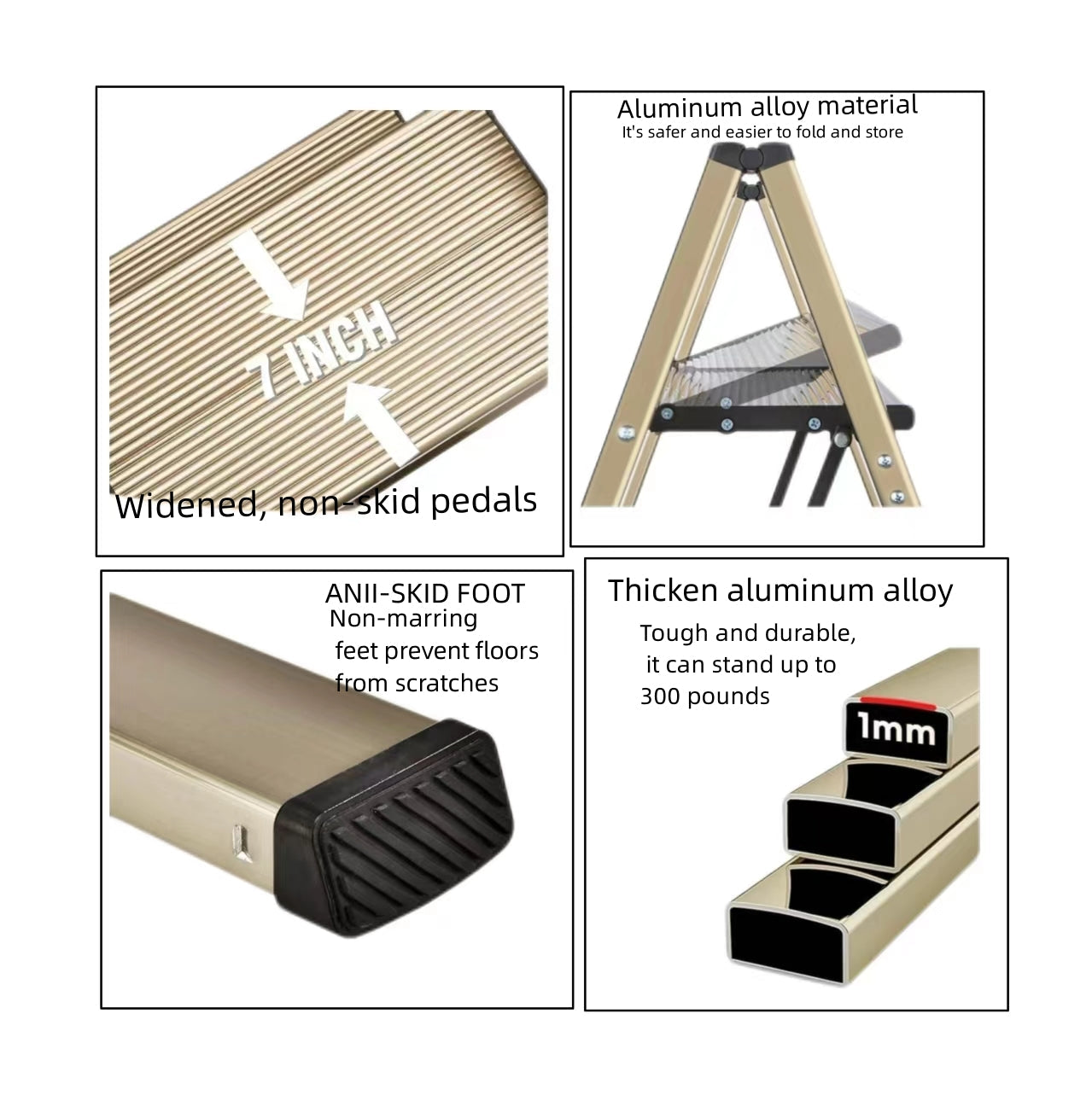 3-level ladder, aluminum alloy ladder, folding ladder, wide anti slip pedal, portable ladder with a weight capacity of 300 pound - Korvel