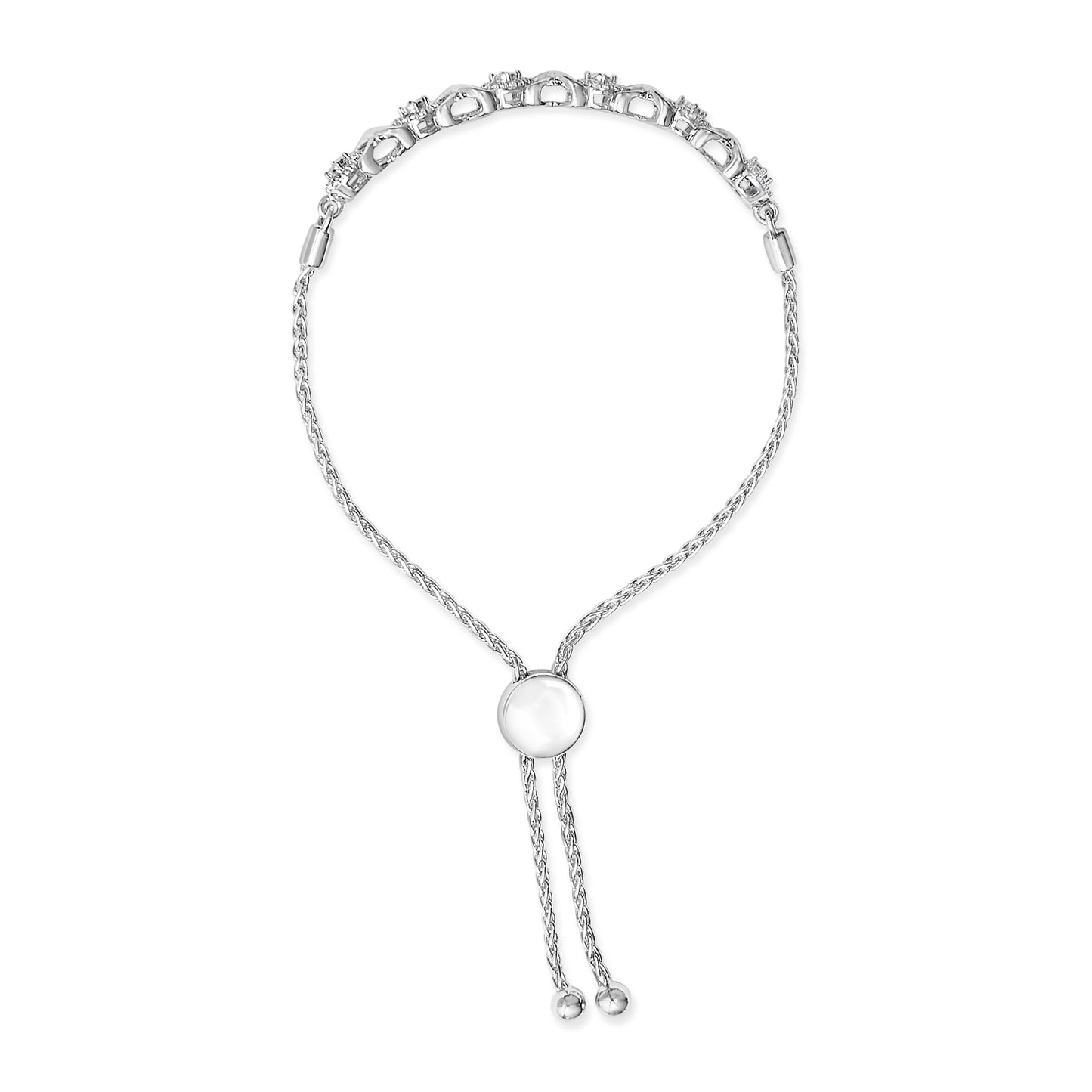 .925 Sterling Silver Diamond X and O Bolo Bracelet