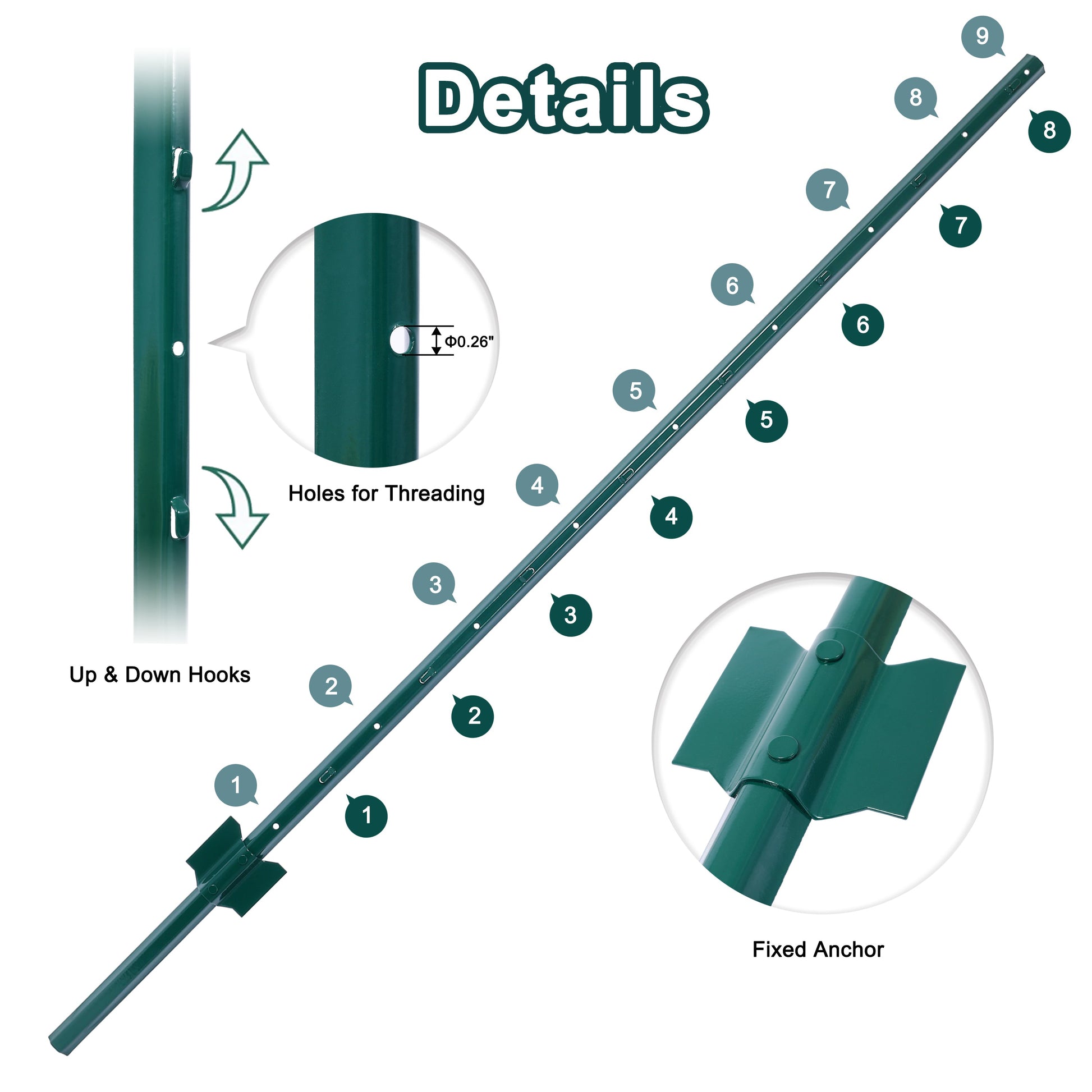 Fence post 3-foot-10 pack, heavy-duty metal fence post with U-shaped groove - Korvel