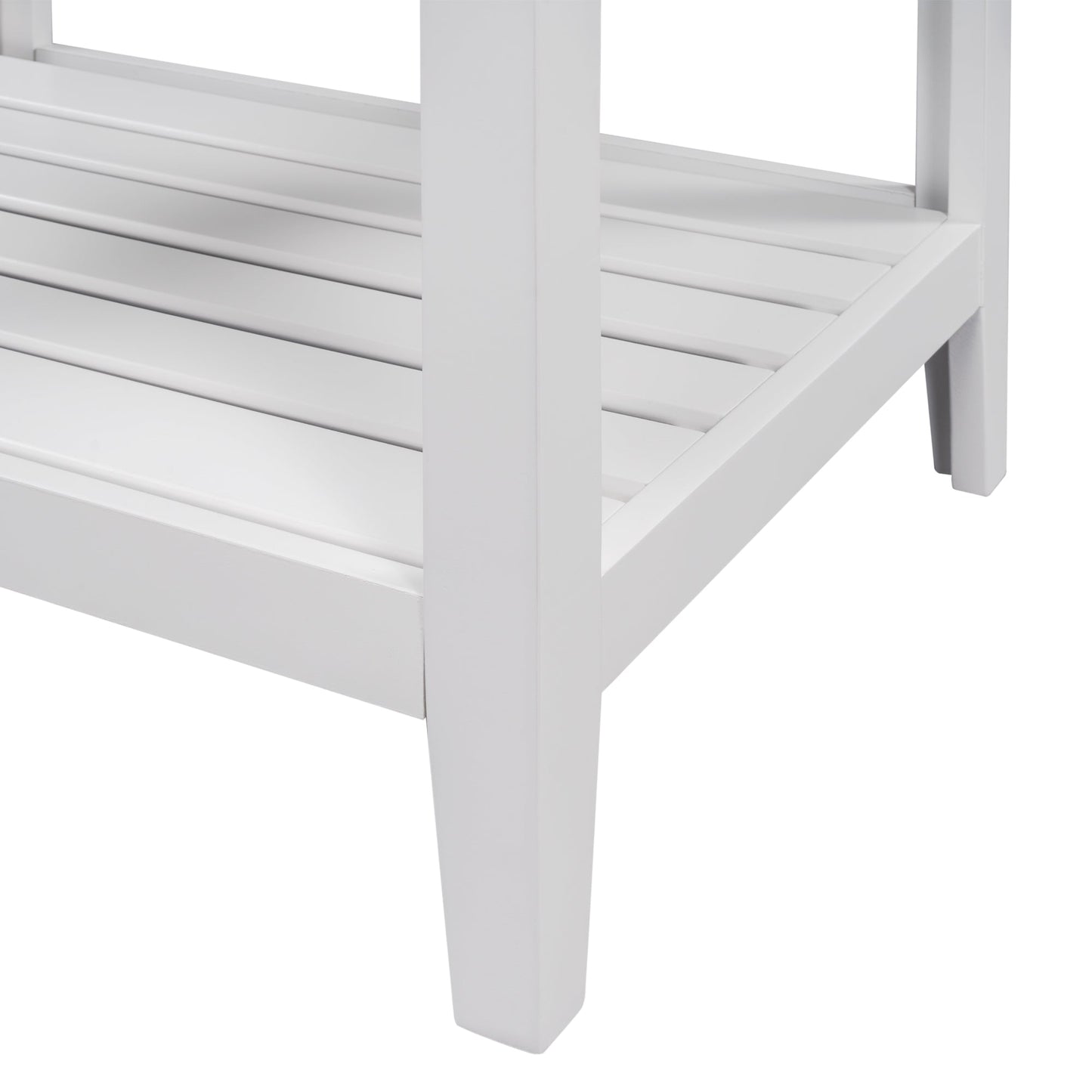 24" White Modern Sleek Bathroom Vanity Elegant Ceramic Sink with Solid Wood Frame Open Style Shelf - Korvel