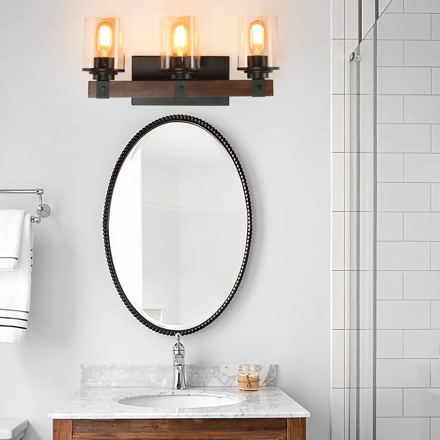 Applique de salle de bain rustique à 3 lumières de style ferme