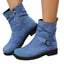 Buckle Square Heel Round Head Fashion Boots with Side Zipper