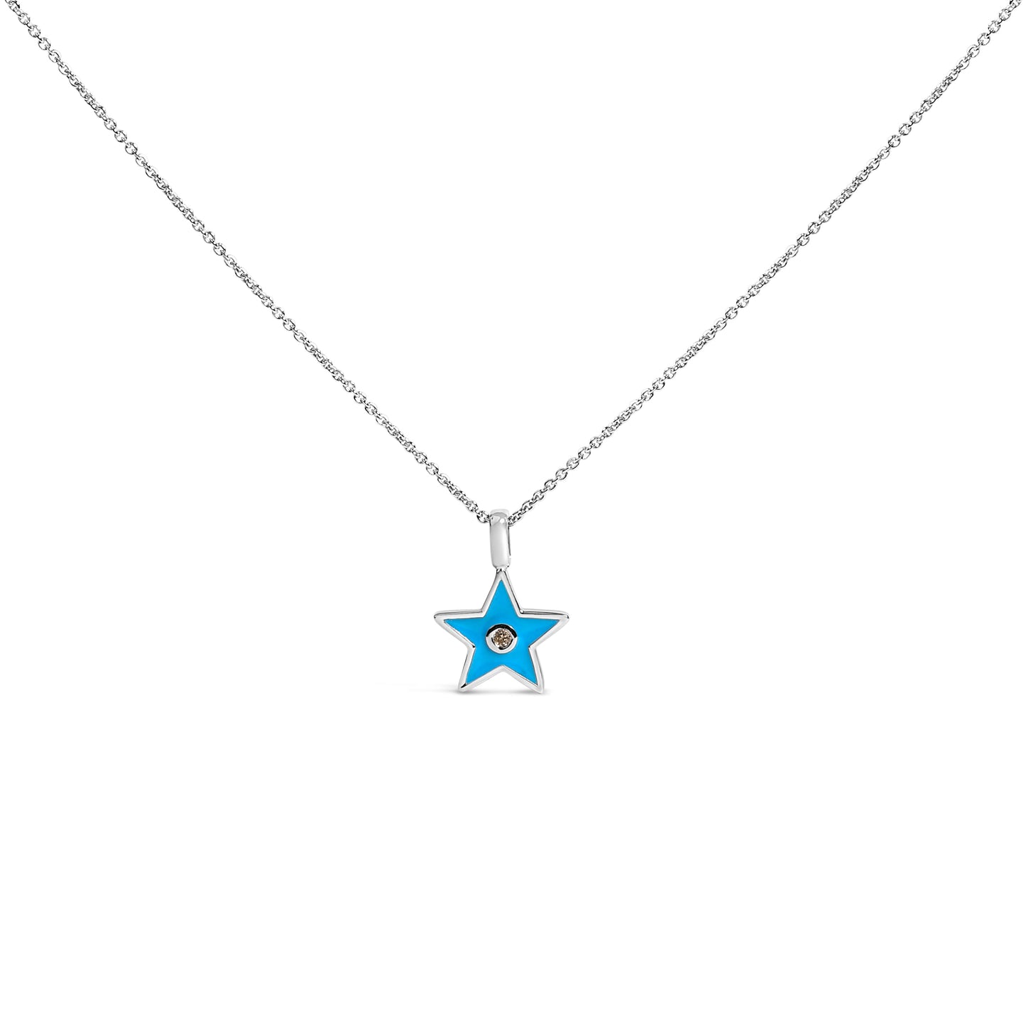 Sterling Silver Blue Enamel Star Pendant Necklace