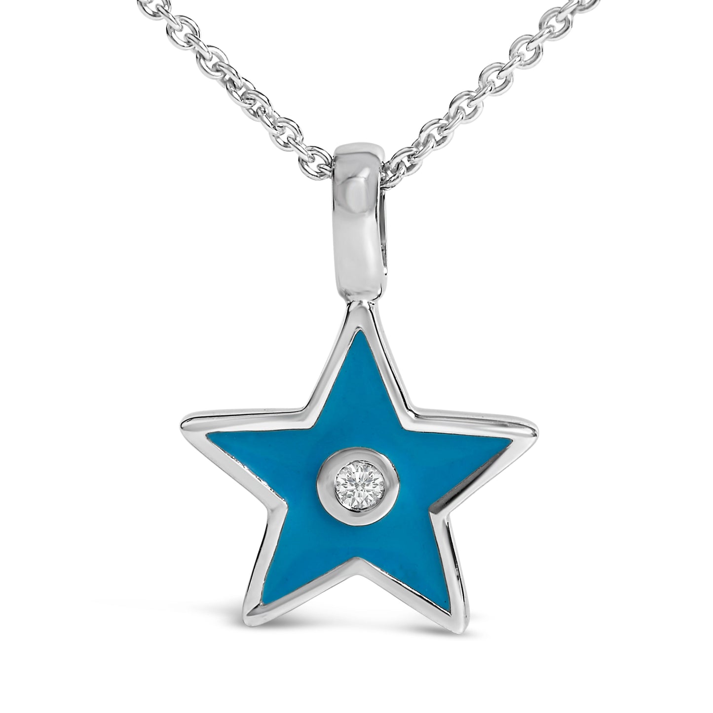Sterling Silver Blue Enamel Star Pendant Necklace