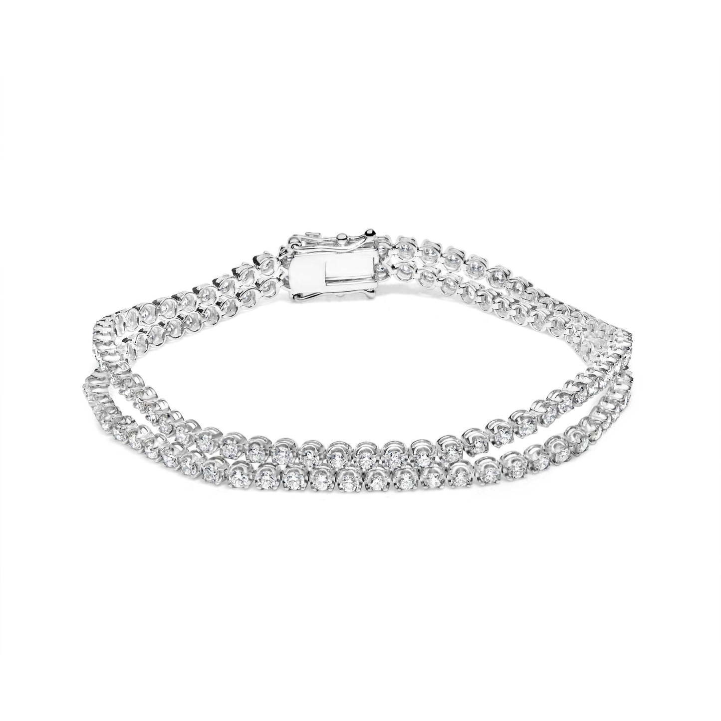 18K White Gold Diamond Double Row Tennis Bracelet - 7"