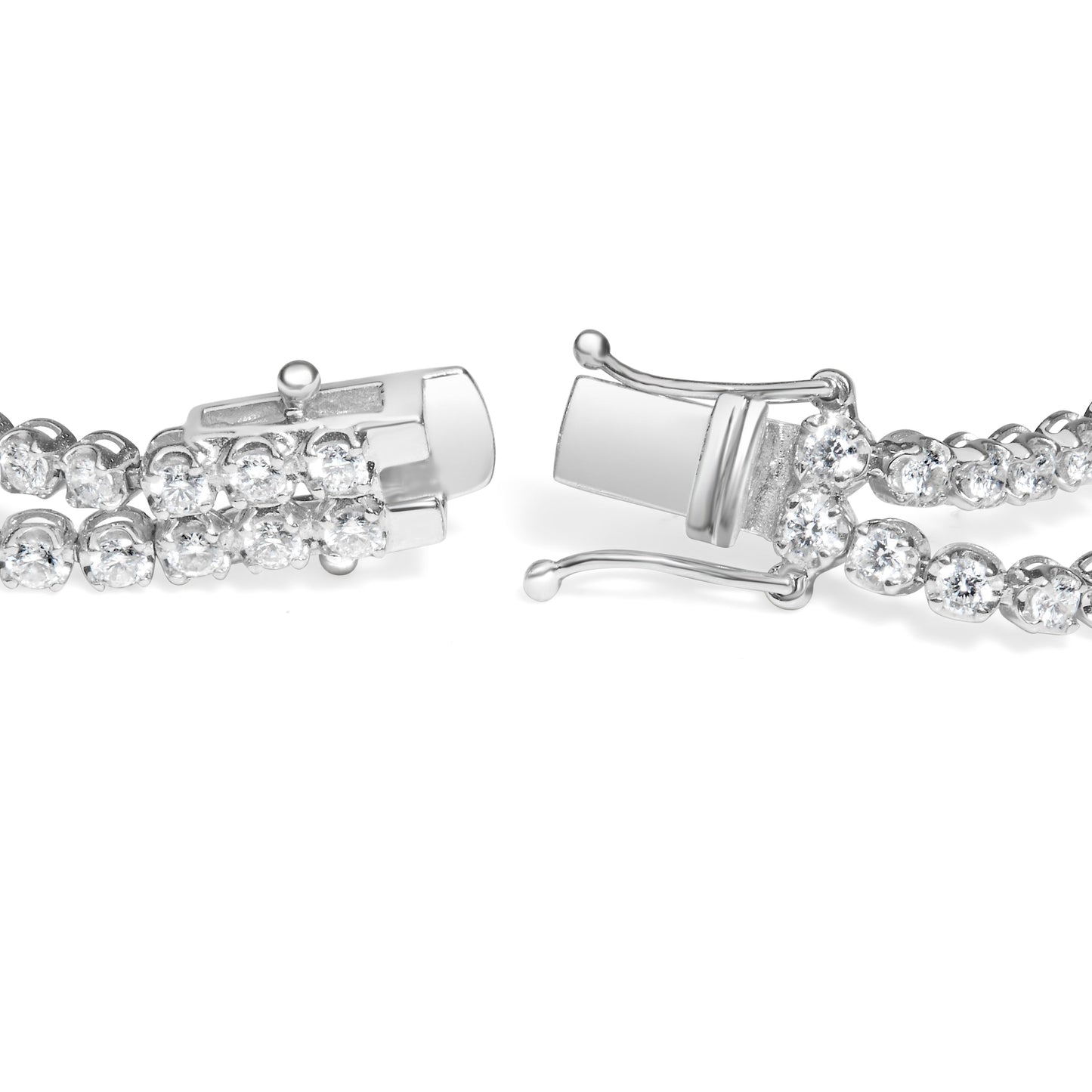 18K White Gold Diamond Double Row Tennis Bracelet - 7"