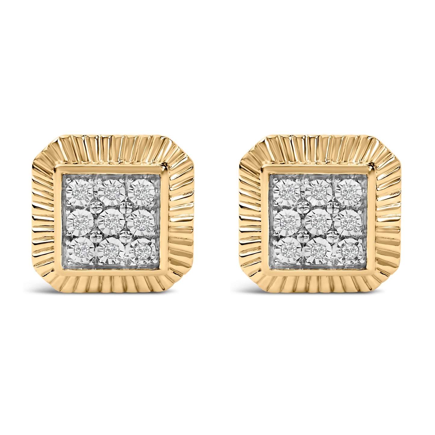 10K Yellow Gold Plated Sterling Silver Diamond Halo Stud Earrings