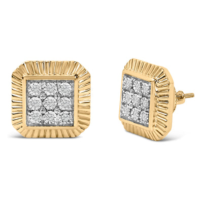 10K Yellow Gold Plated Sterling Silver Diamond Halo Stud Earrings