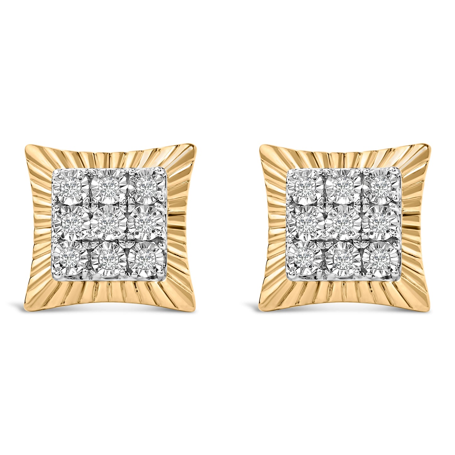 10K Yellow Gold Plated Sterling Silver Diamond Halo Stud Earrings