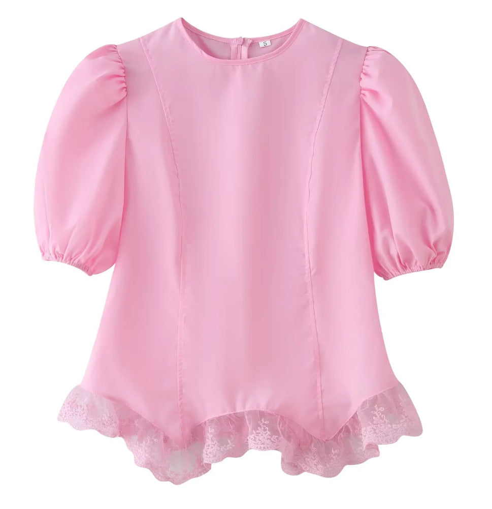 Fashionable Casual Top with Flared Hem and Puff Sleeves