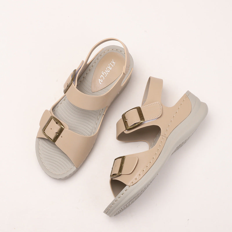 Sandales compensées décontractées pour femmes - Fermeture Velcro