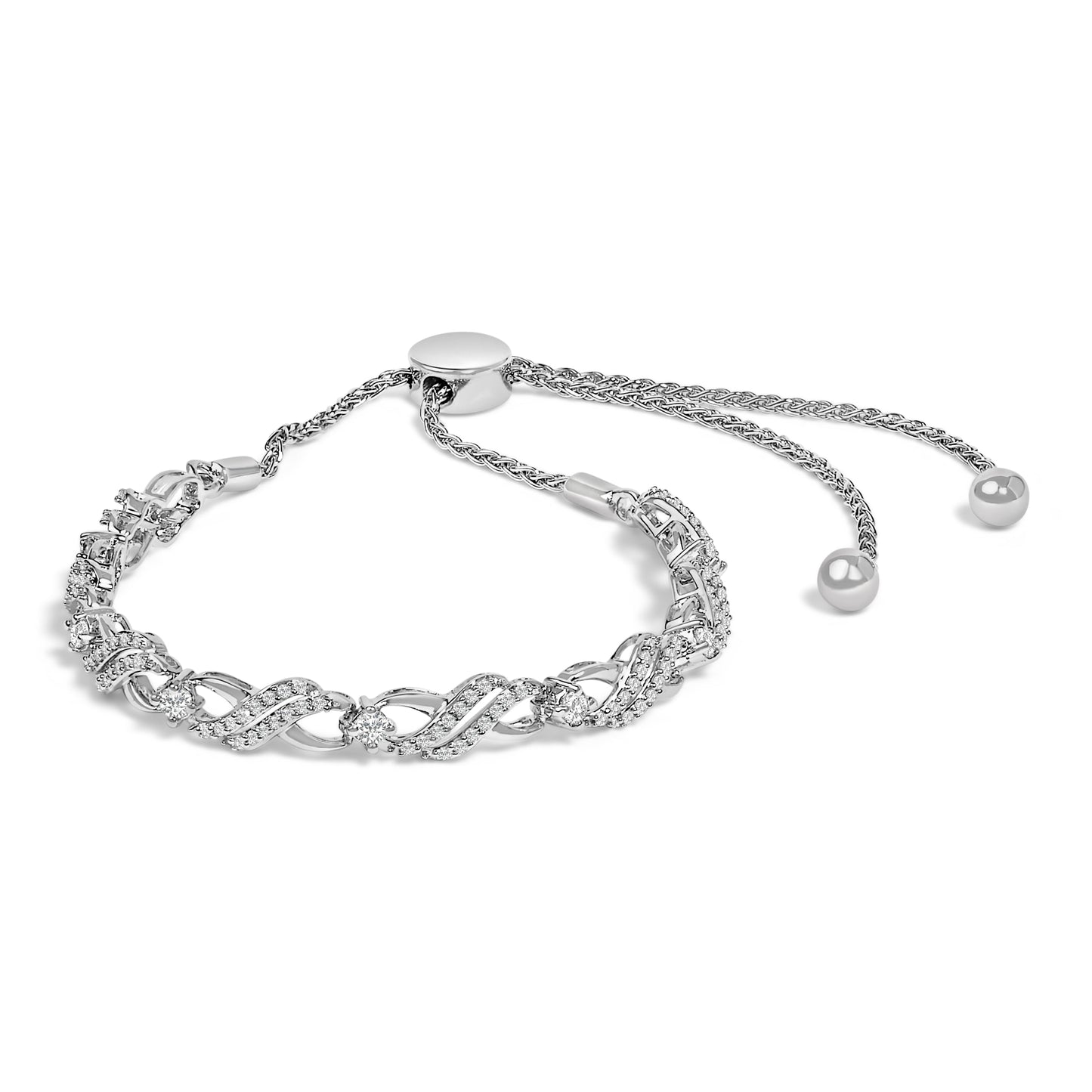 .925 Sterling Silver Diamond Weave Bolo Bracelet