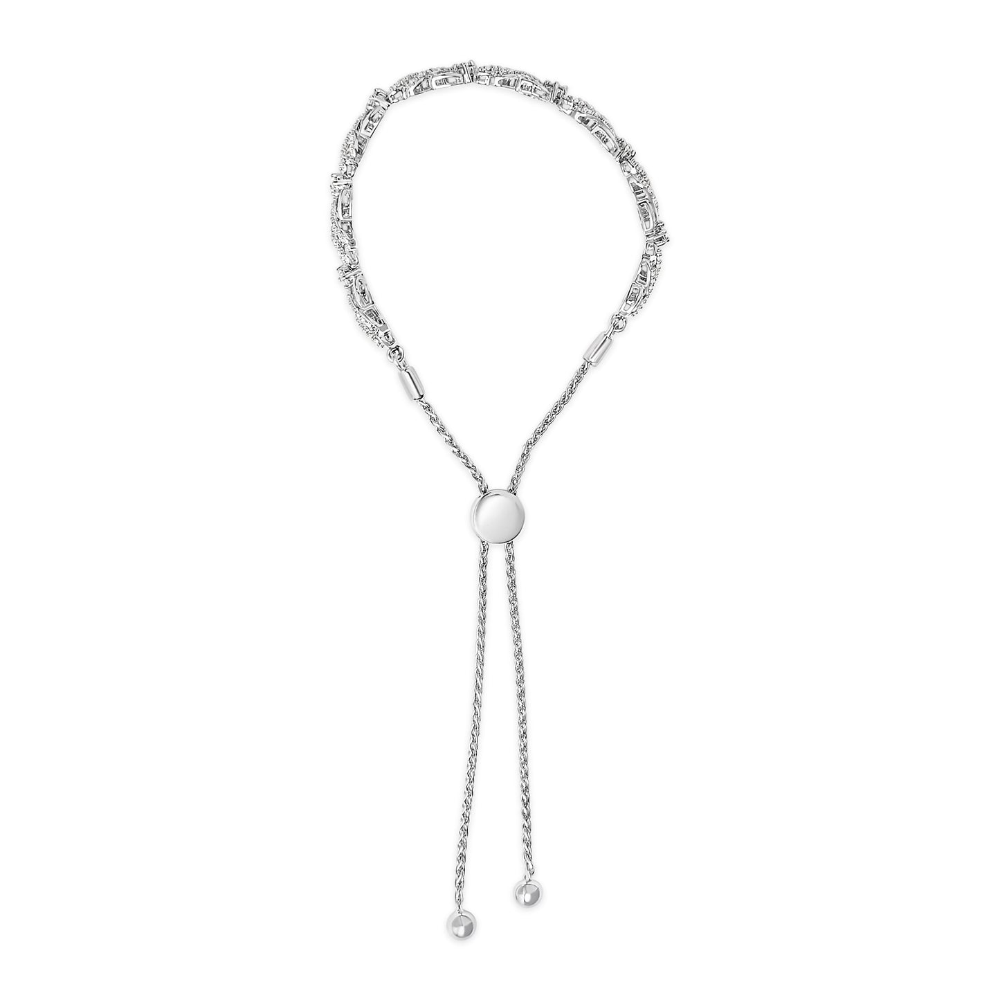 .925 Sterling Silver Diamond Weave Bolo Bracelet