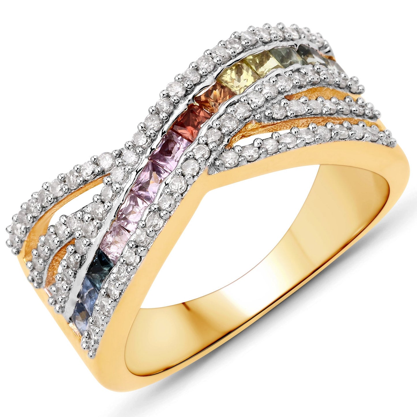 Bague de fiançailles en saphirs multicolores de 1,19 carat et en argent sterling